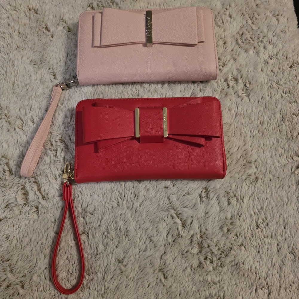 Betsey Johnson Pink and Red Bow Clutch Set